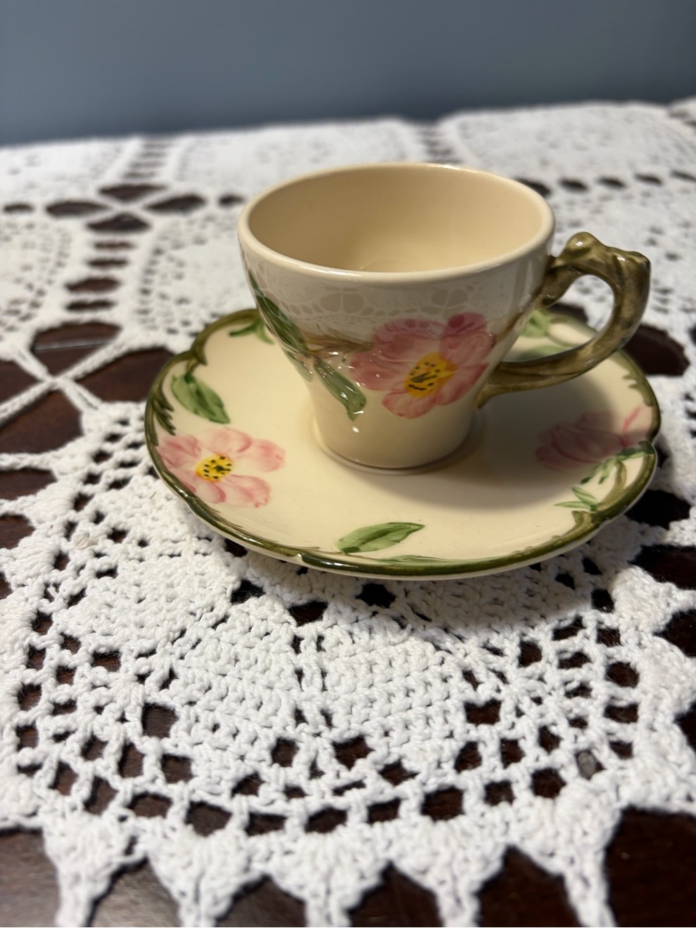 Vintage Franciscan Desert Rose Tea Cup & Saucer Set Made in USA Back Stamp